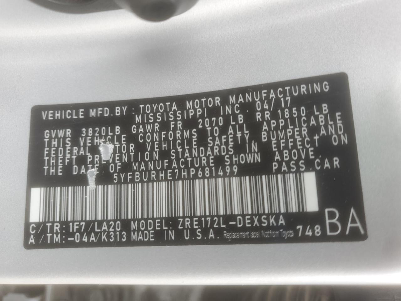 2017 TOYOTA COROLLA