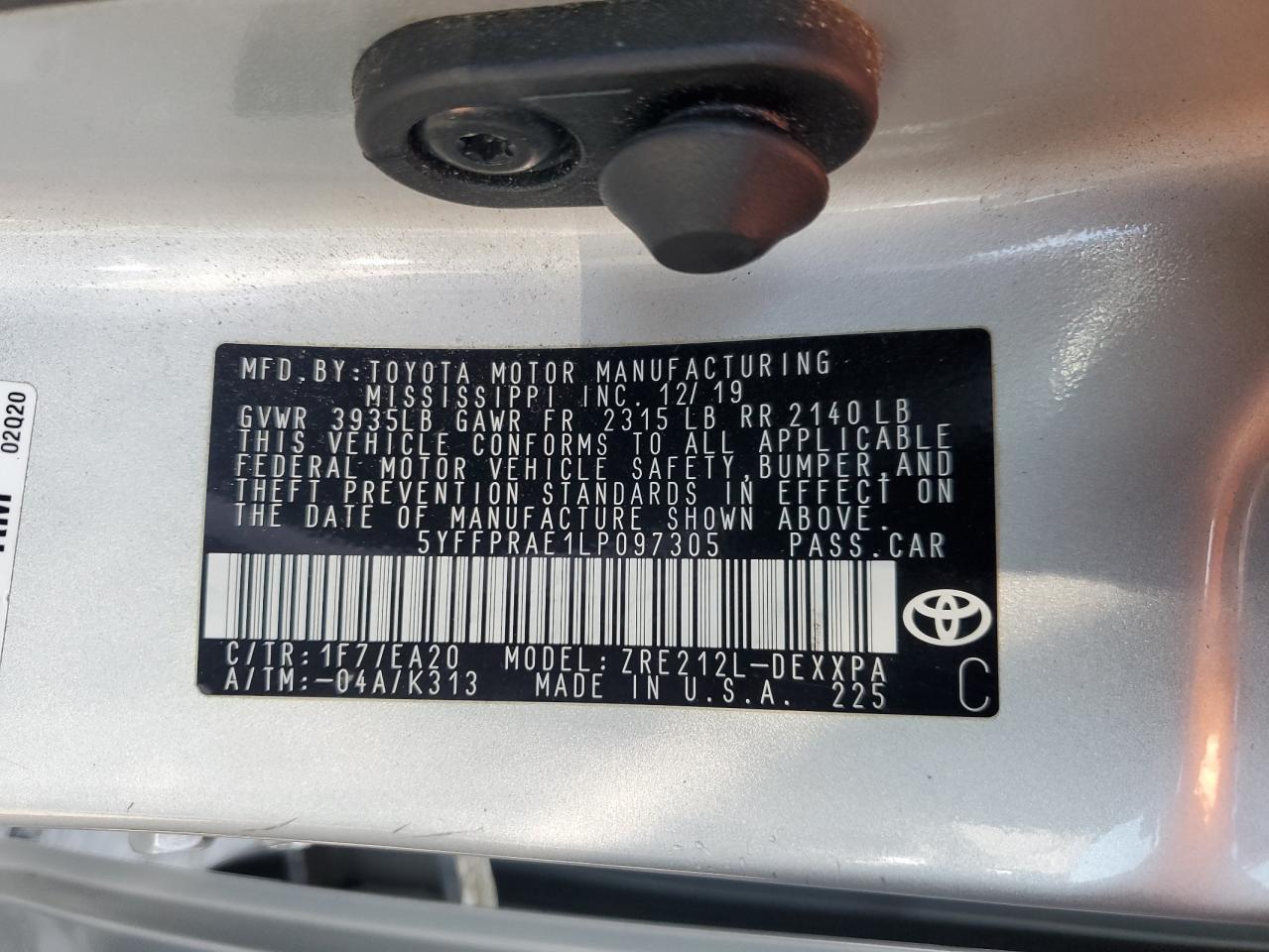 2020 TOYOTA COROLLA