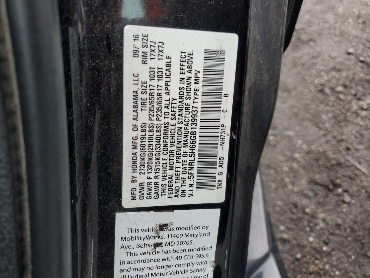 2016 HONDA ODYSSEY