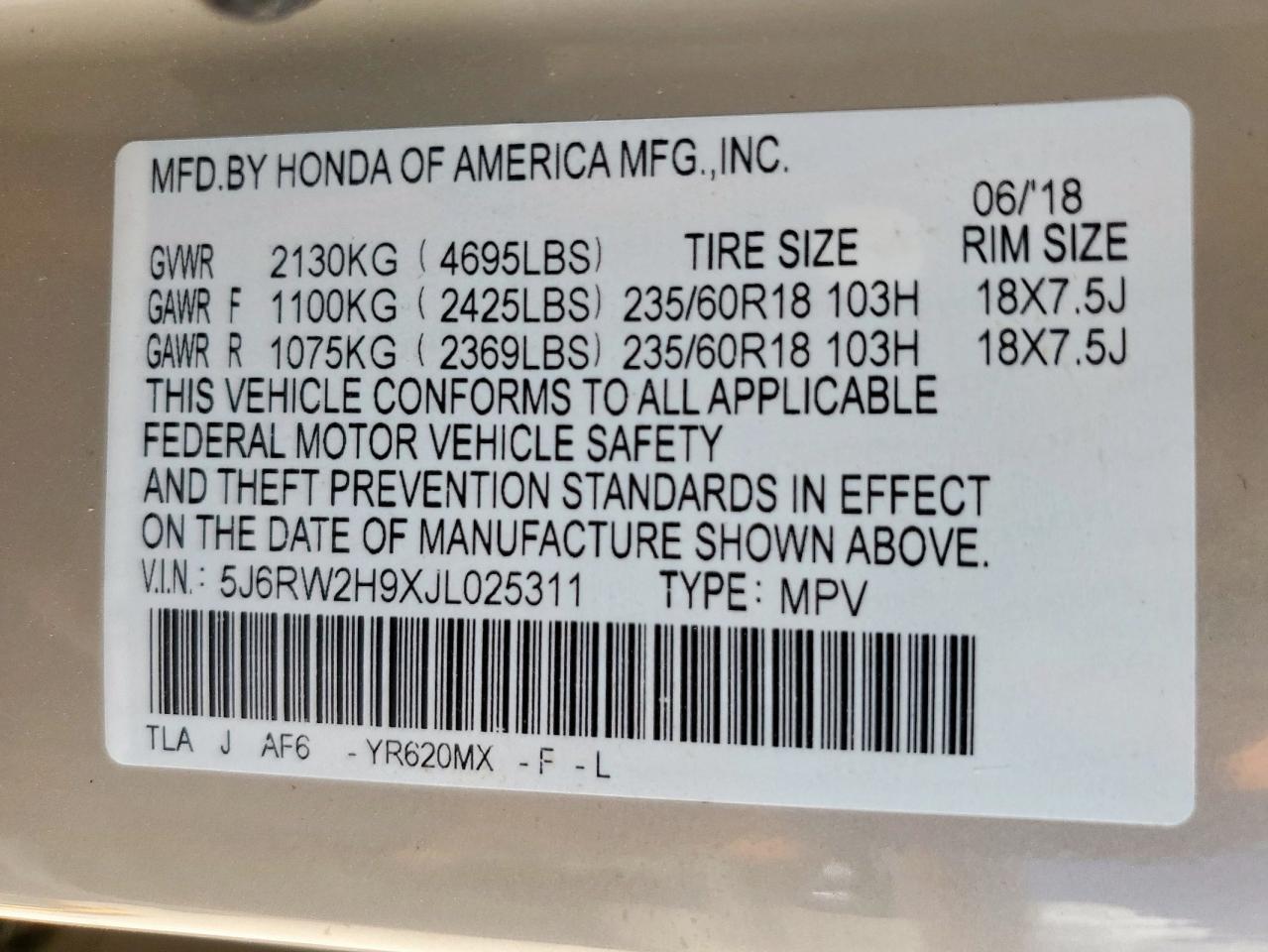 2018 HONDA CR-V