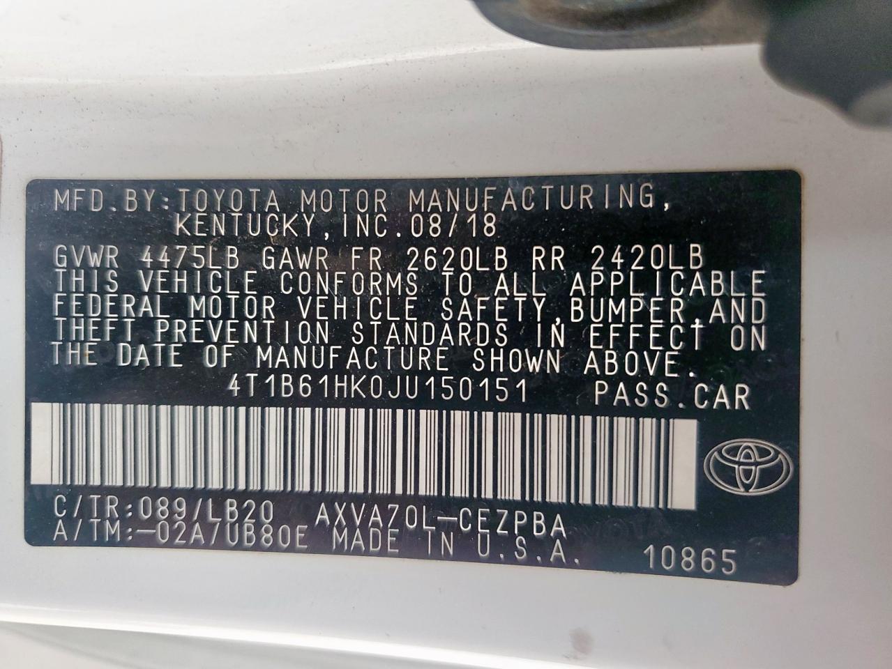 2018 TOYOTA CAMRY