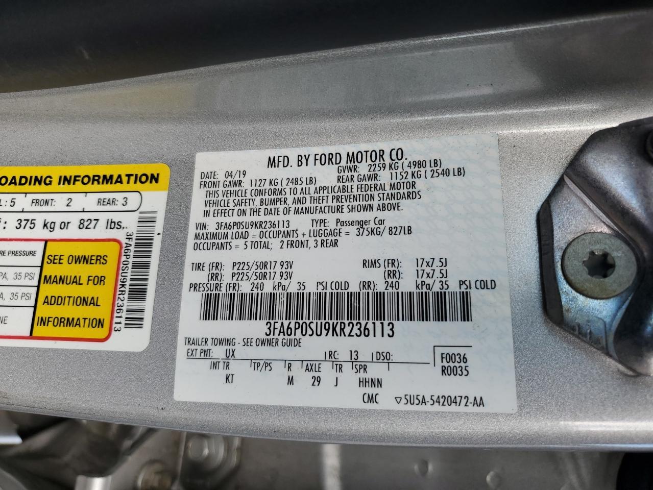 2019 FORD FUSION