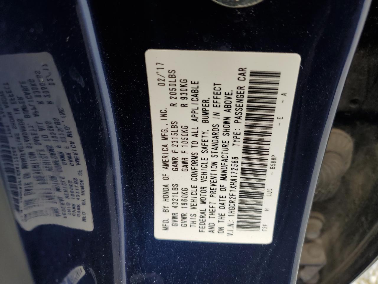 2017 HONDA ACCORD