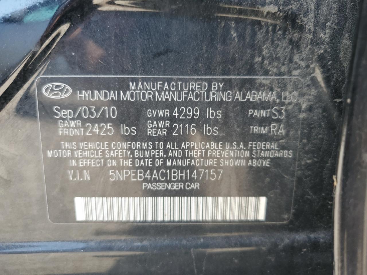 2011 HYUNDAI SONATA