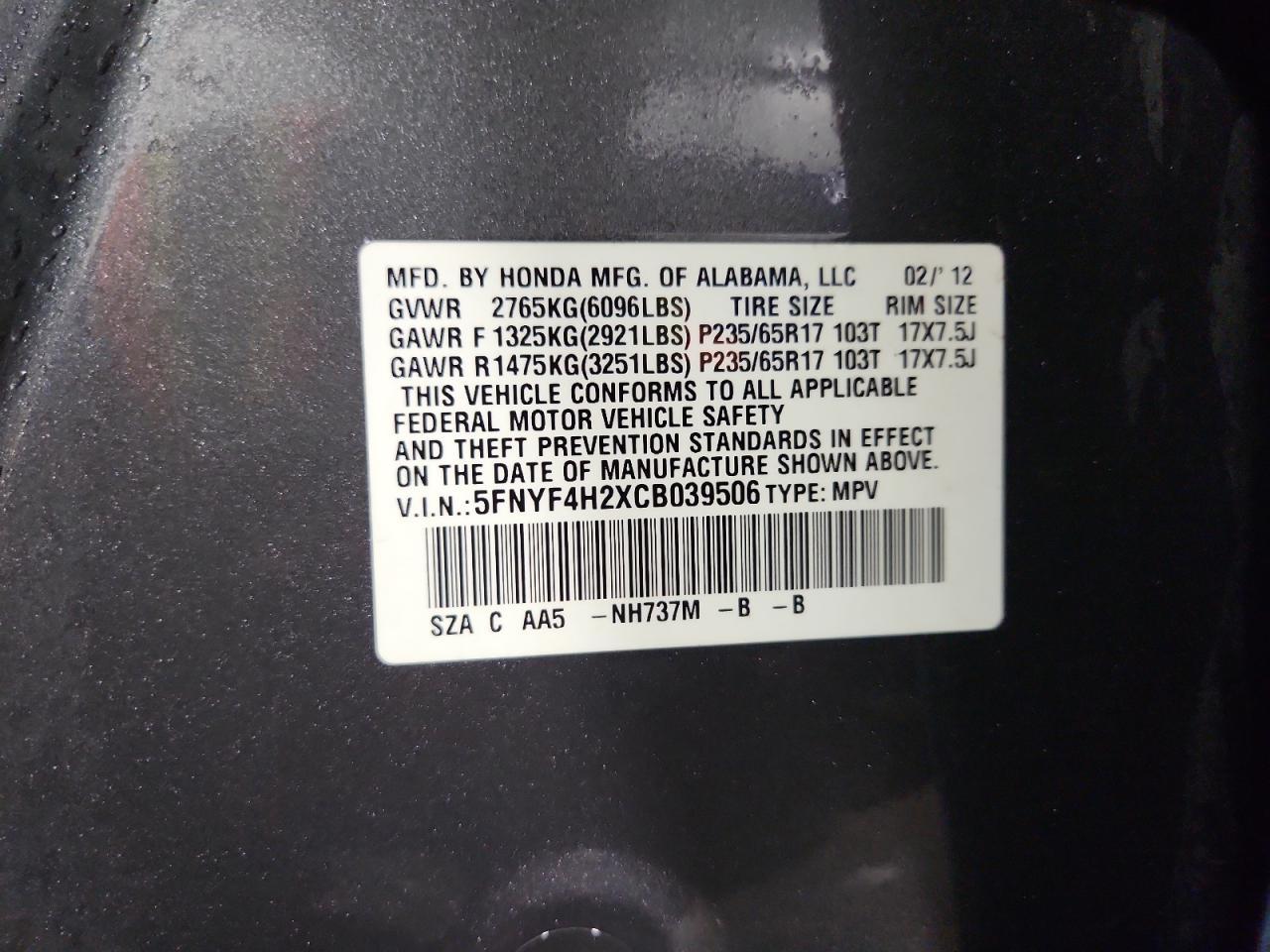 2012 HONDA PILOT