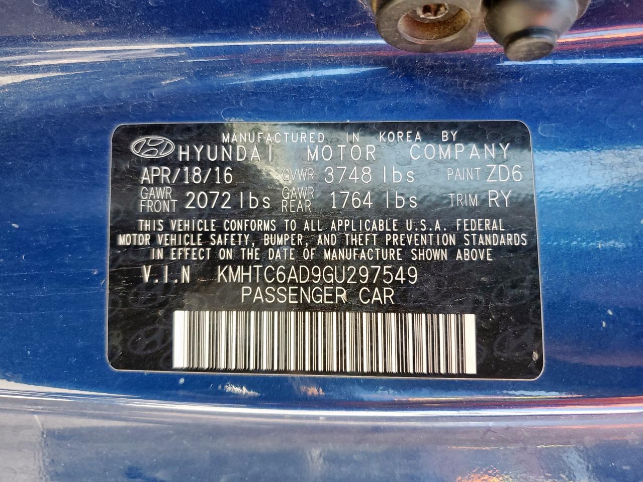 2016 HYUNDAI VELOSTER