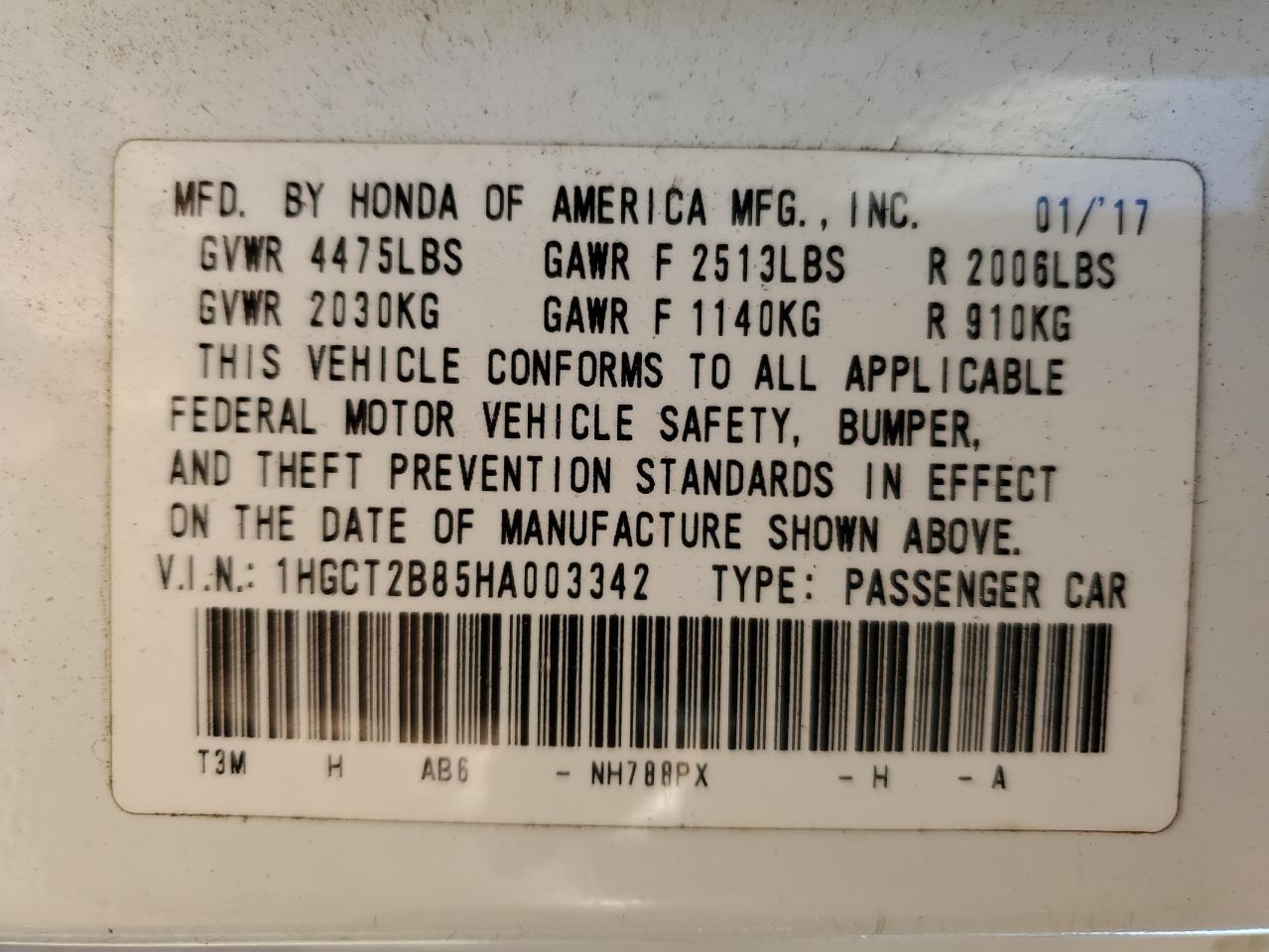 2017 HONDA ACCORD