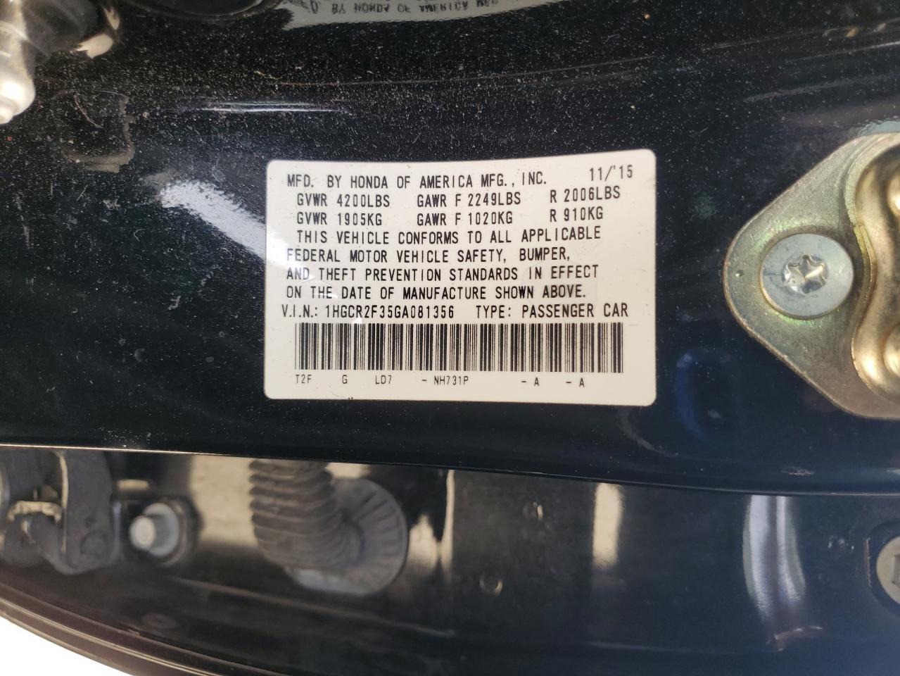 2016 HONDA ACCORD