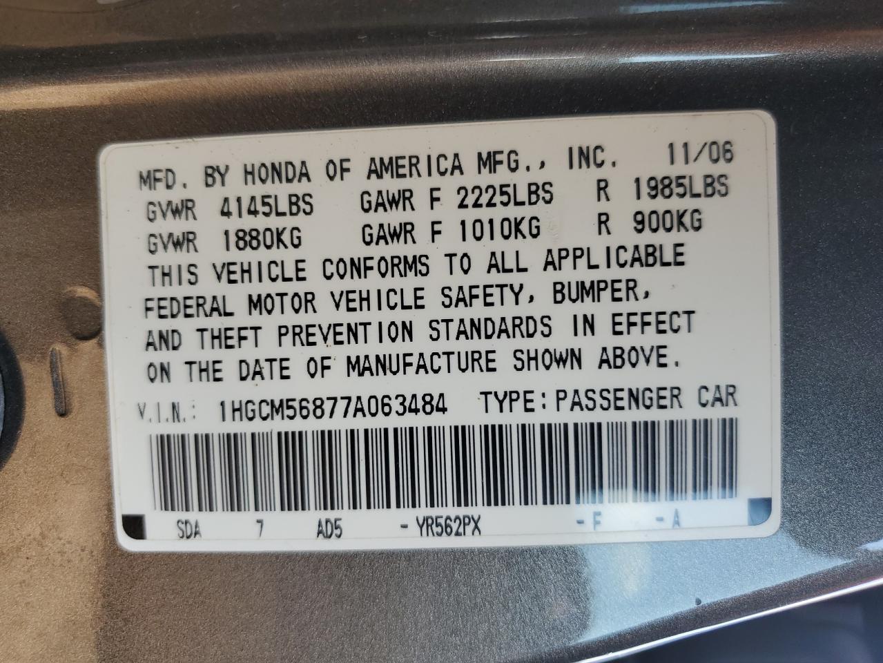 2007 HONDA ACCORD