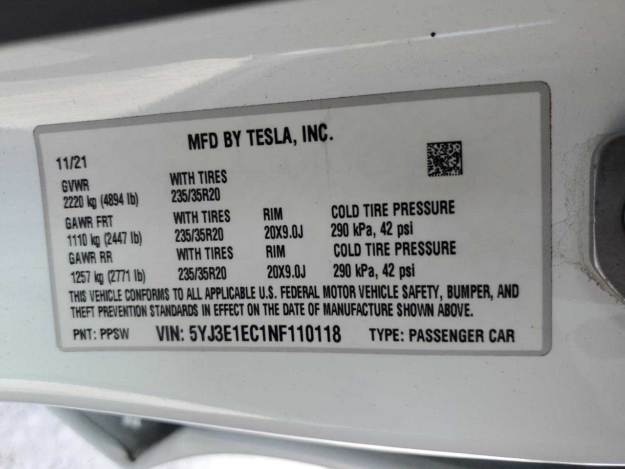 2022 TESLA MODEL 3