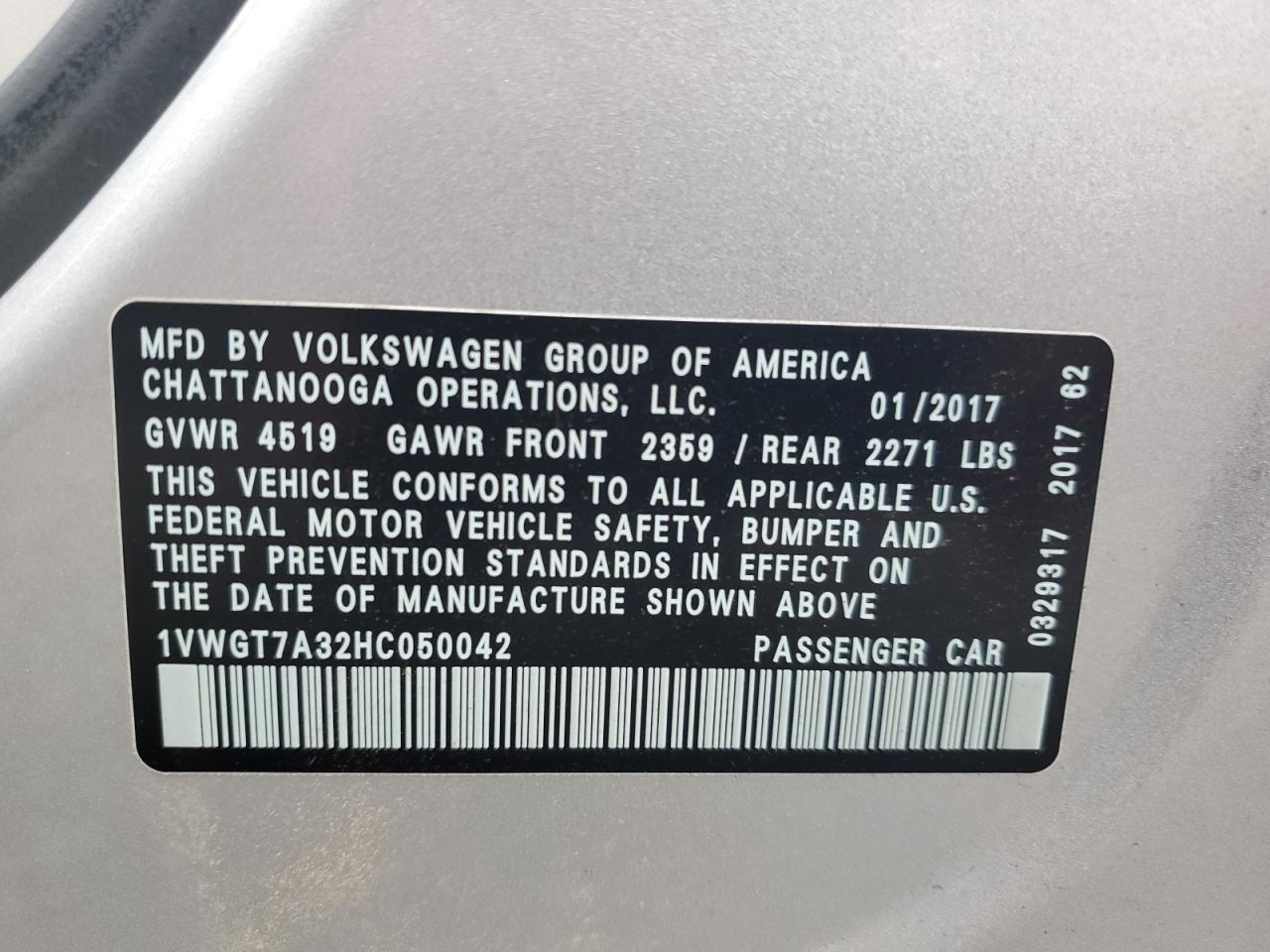 2017 VOLKSWAGEN Passat