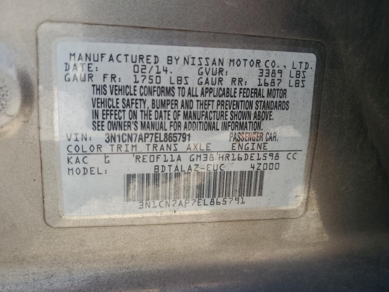 2014 NISSAN VERSA