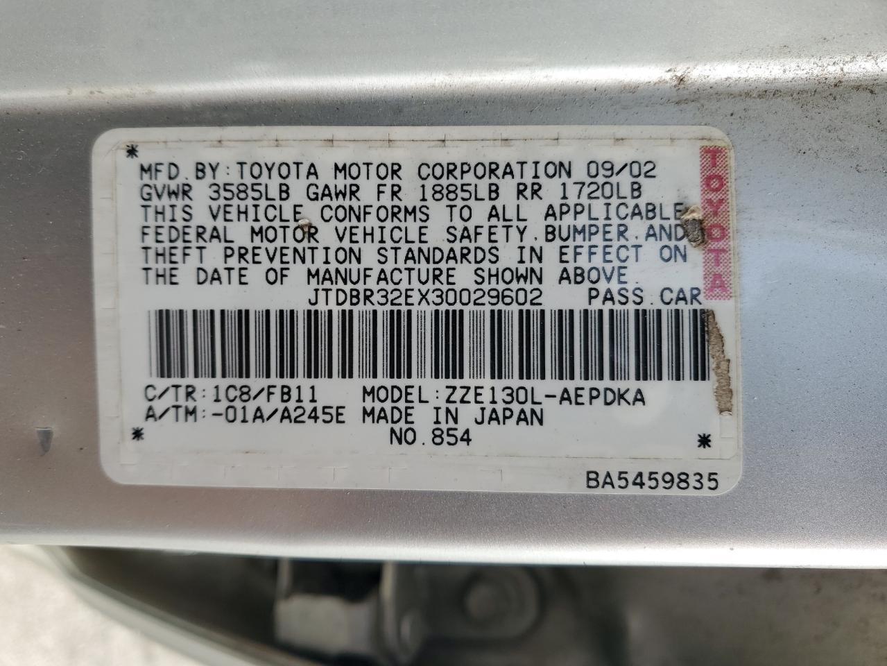2003 TOYOTA COROLLA