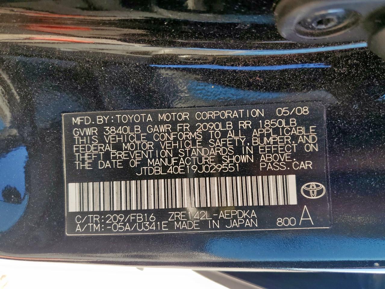 2009 TOYOTA COROLLA