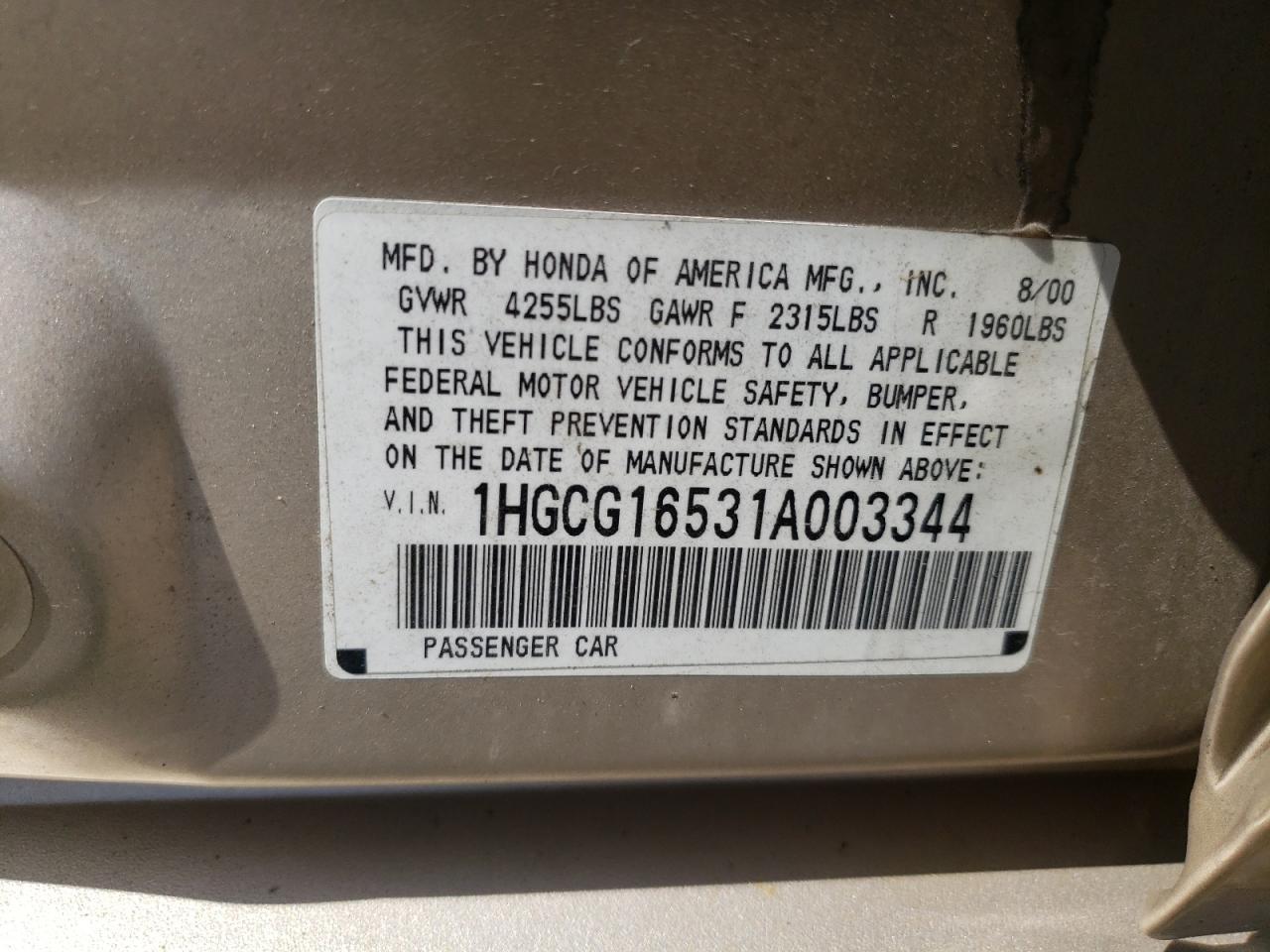 2001 HONDA ACCORD