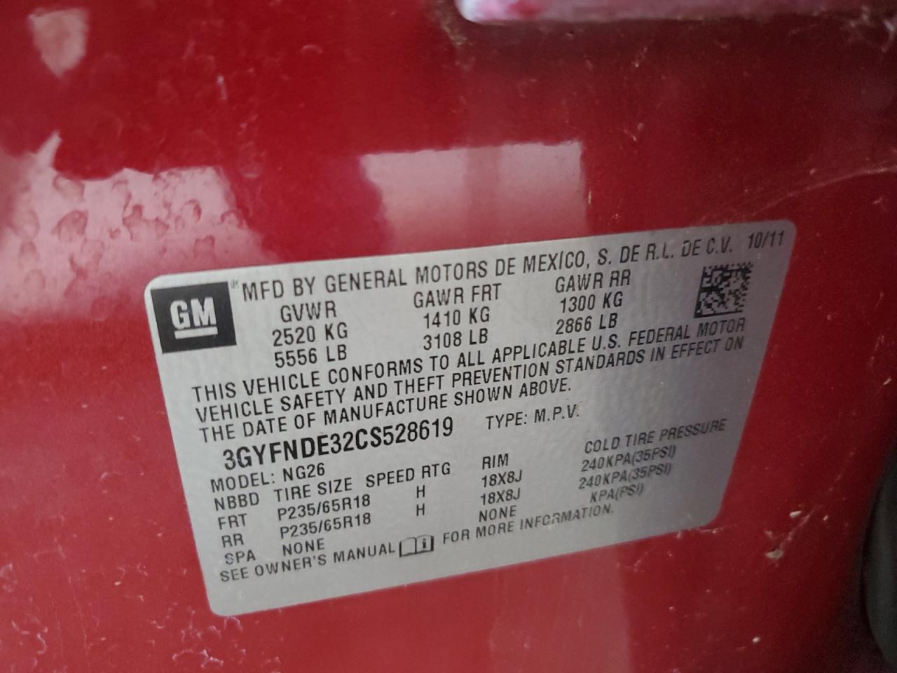 2012 CADILLAC SRX