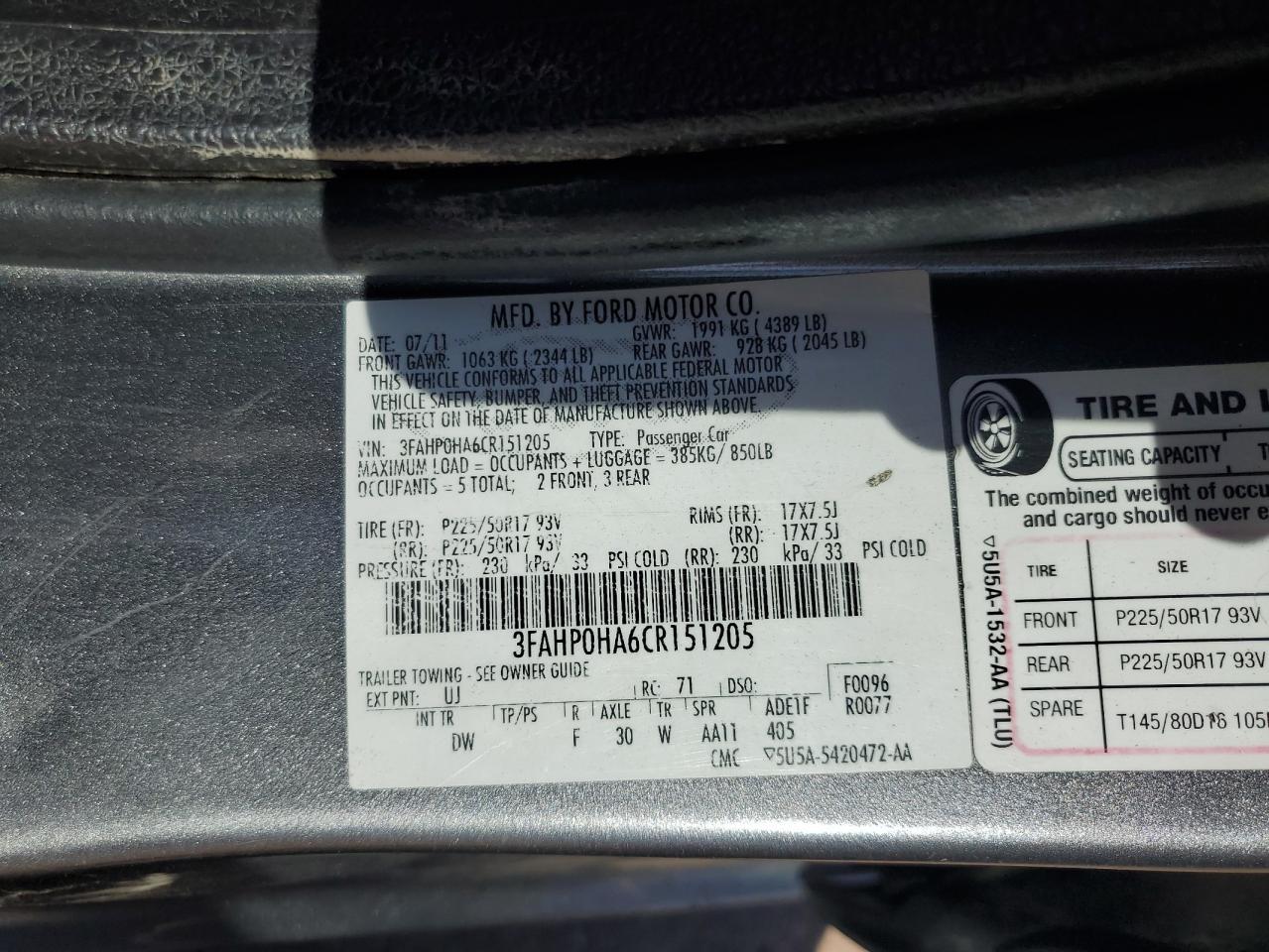 2012 FORD FUSION