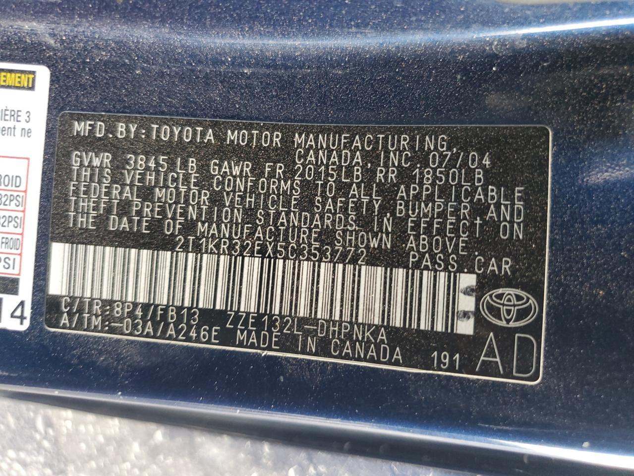 2005 TOYOTA COROLLA