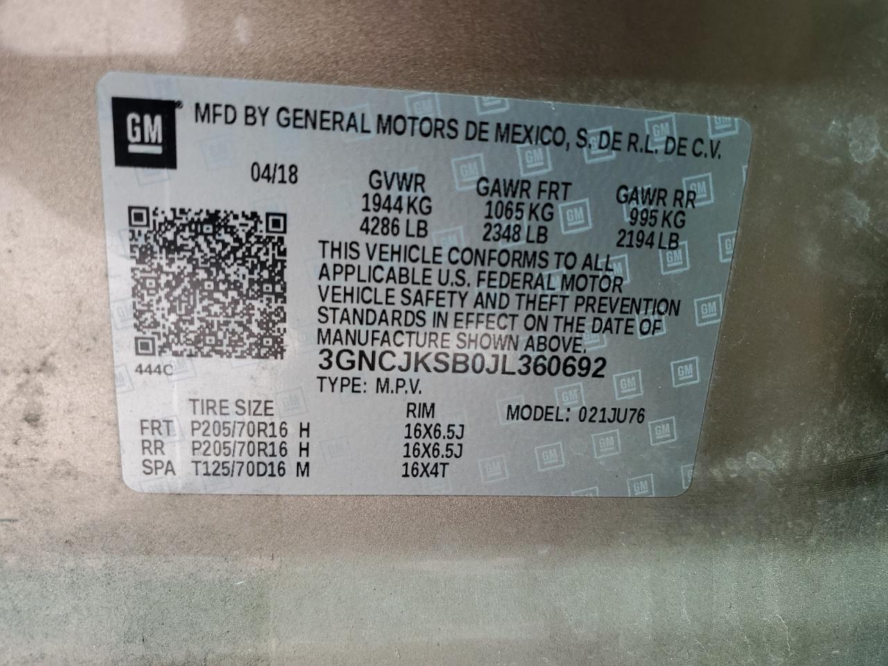 2018 CHEVROLET TRAX