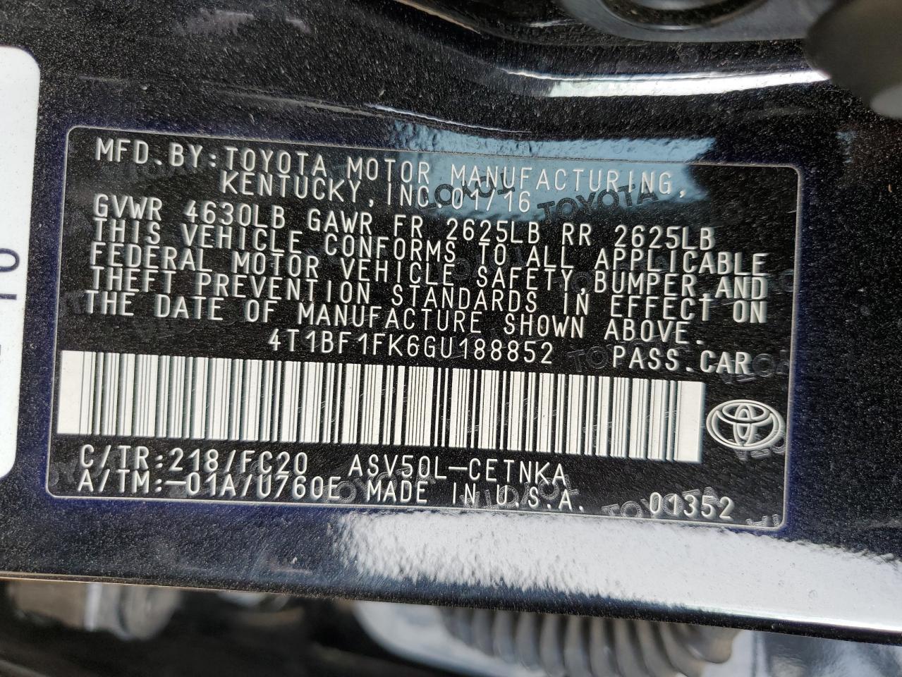 2016 TOYOTA CAMRY