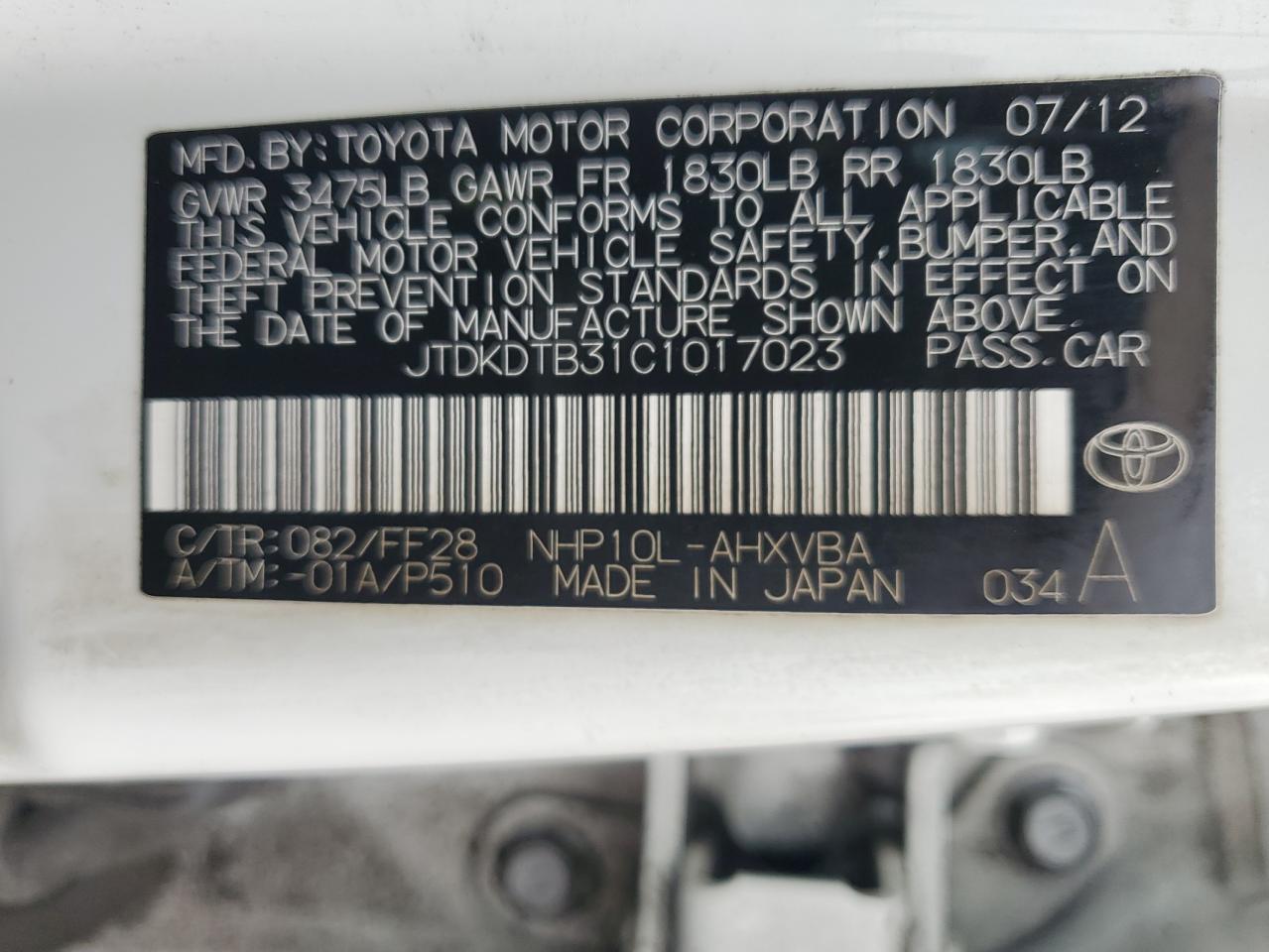 2012 TOYOTA Prius c