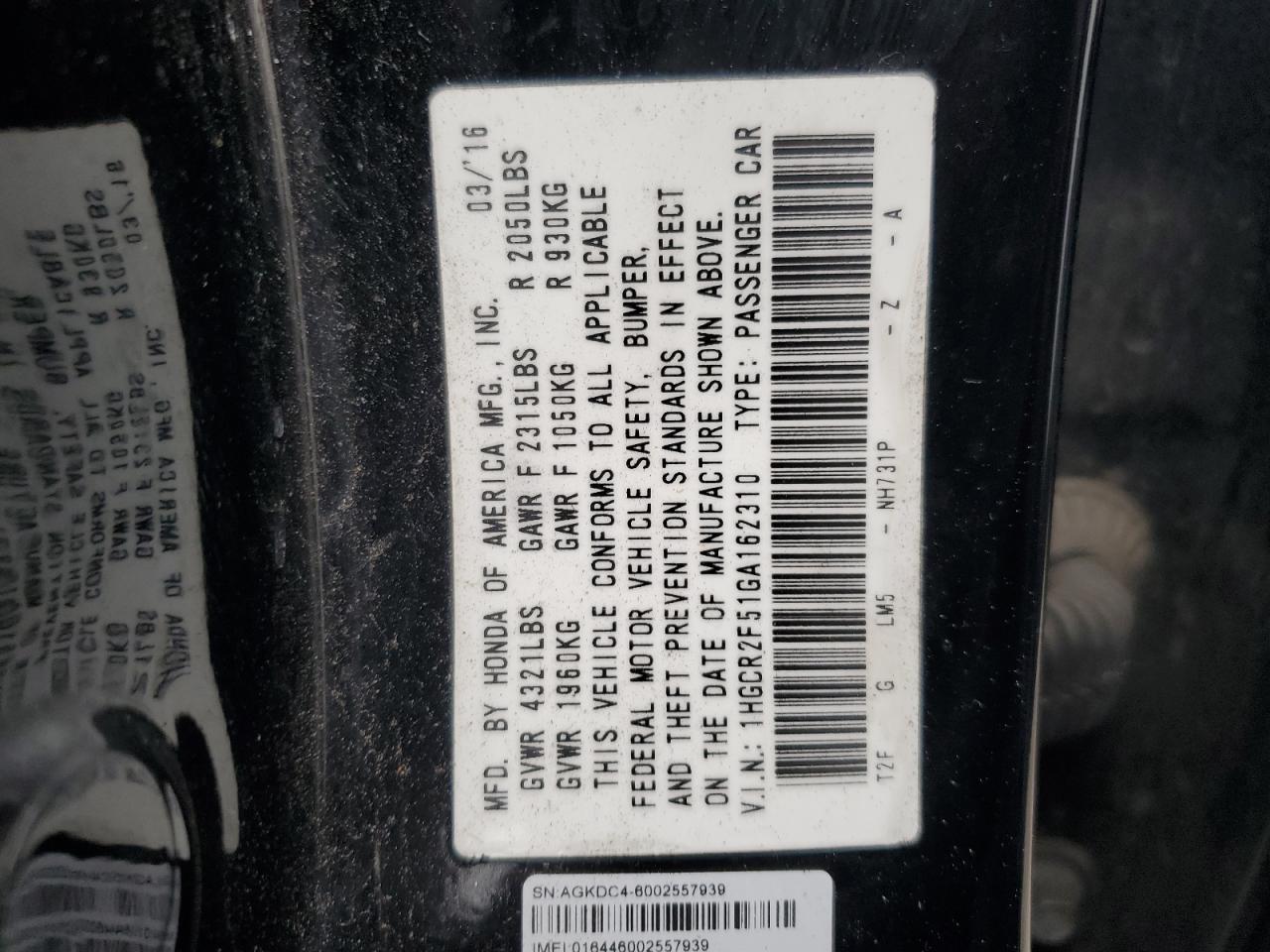 2016 HONDA ACCORD