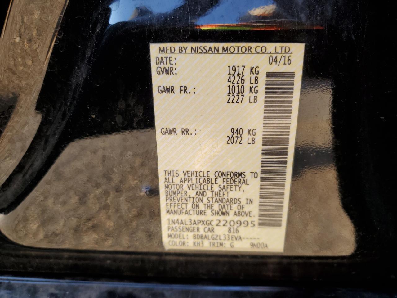 2016 NISSAN ALTIMA
