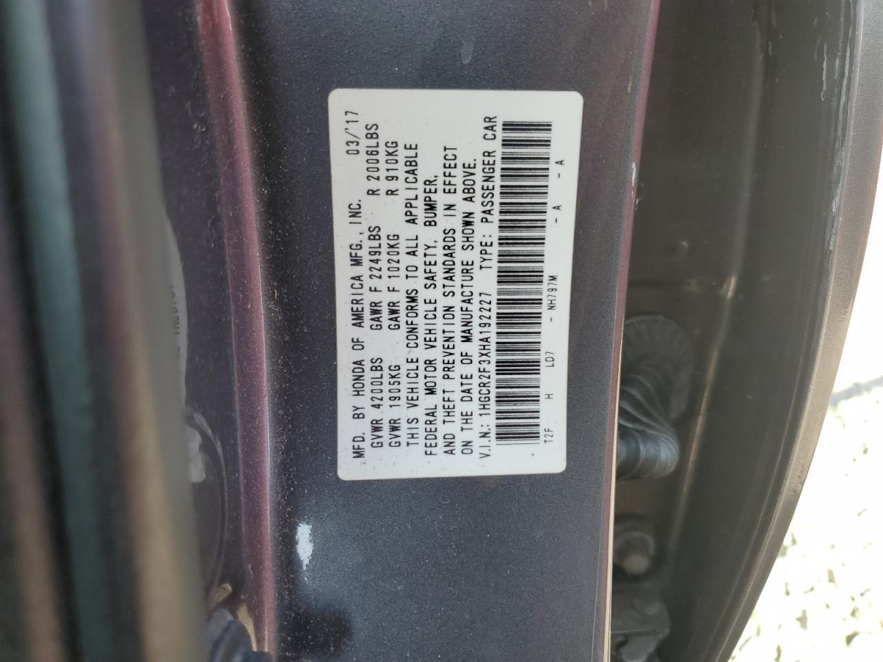 2017 HONDA ACCORD