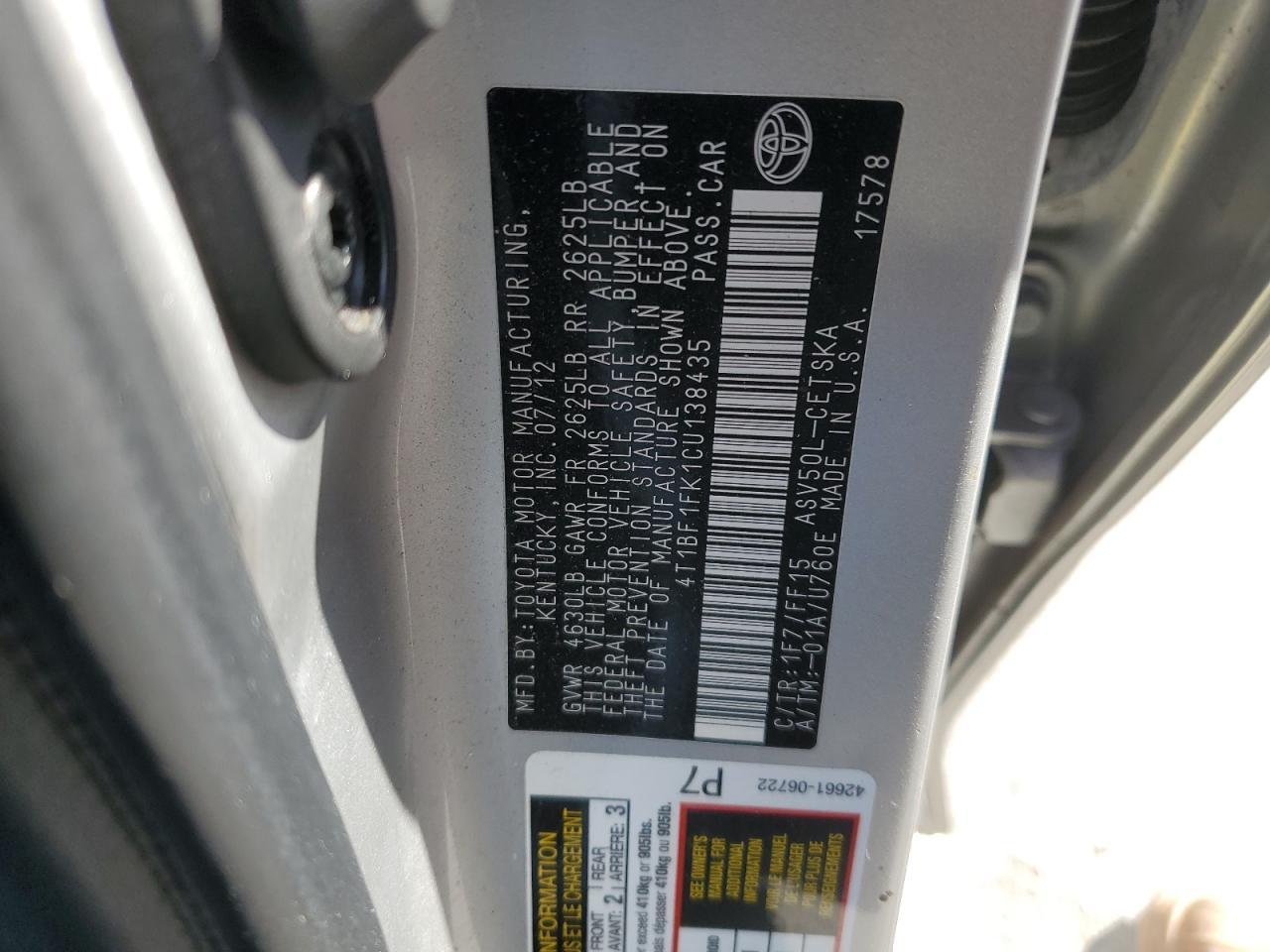 2012 TOYOTA CAMRY