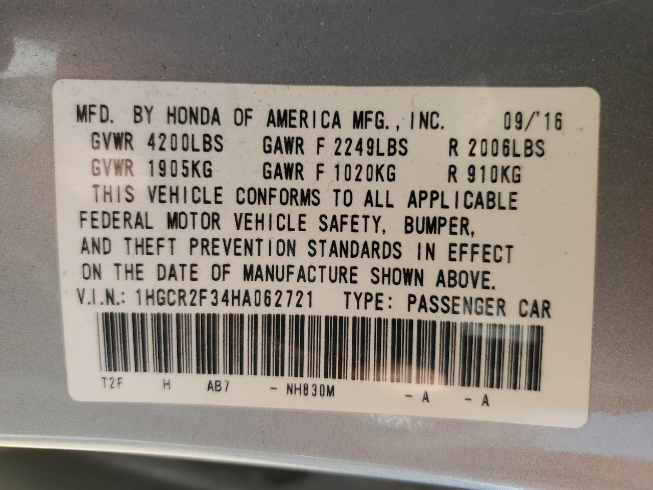 2017 HONDA ACCORD