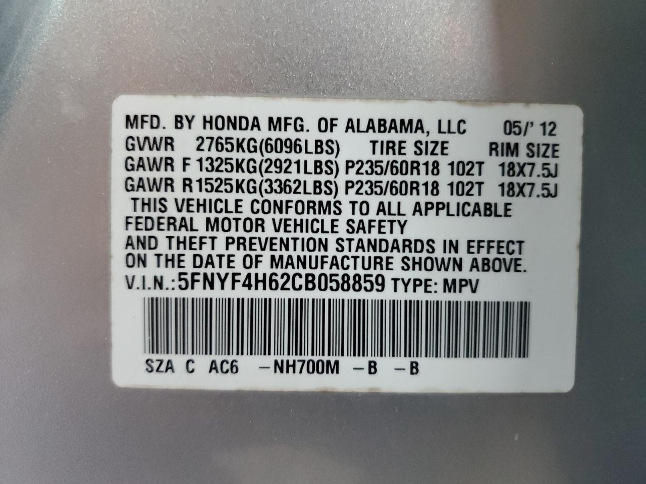2012 HONDA PILOT
