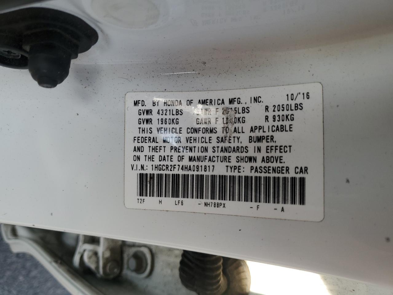 2017 HONDA ACCORD