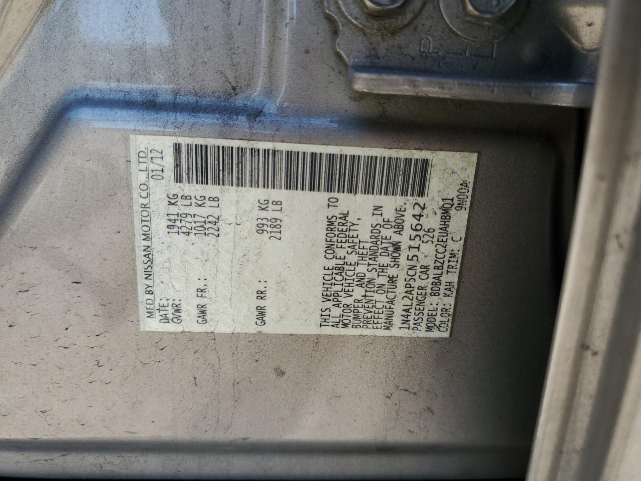 2012 NISSAN ALTIMA