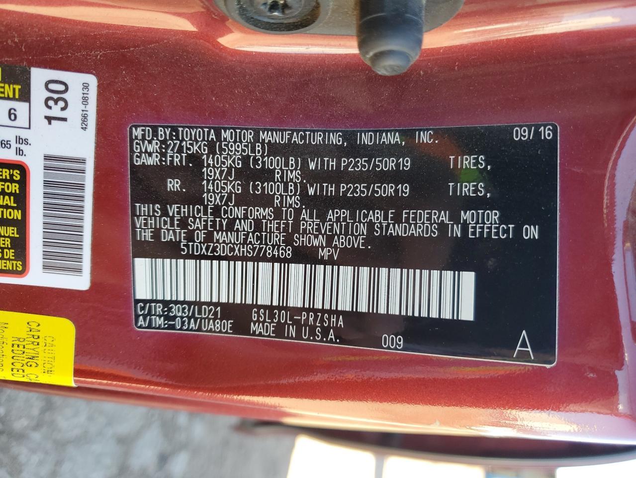 2017 TOYOTA SIENNA