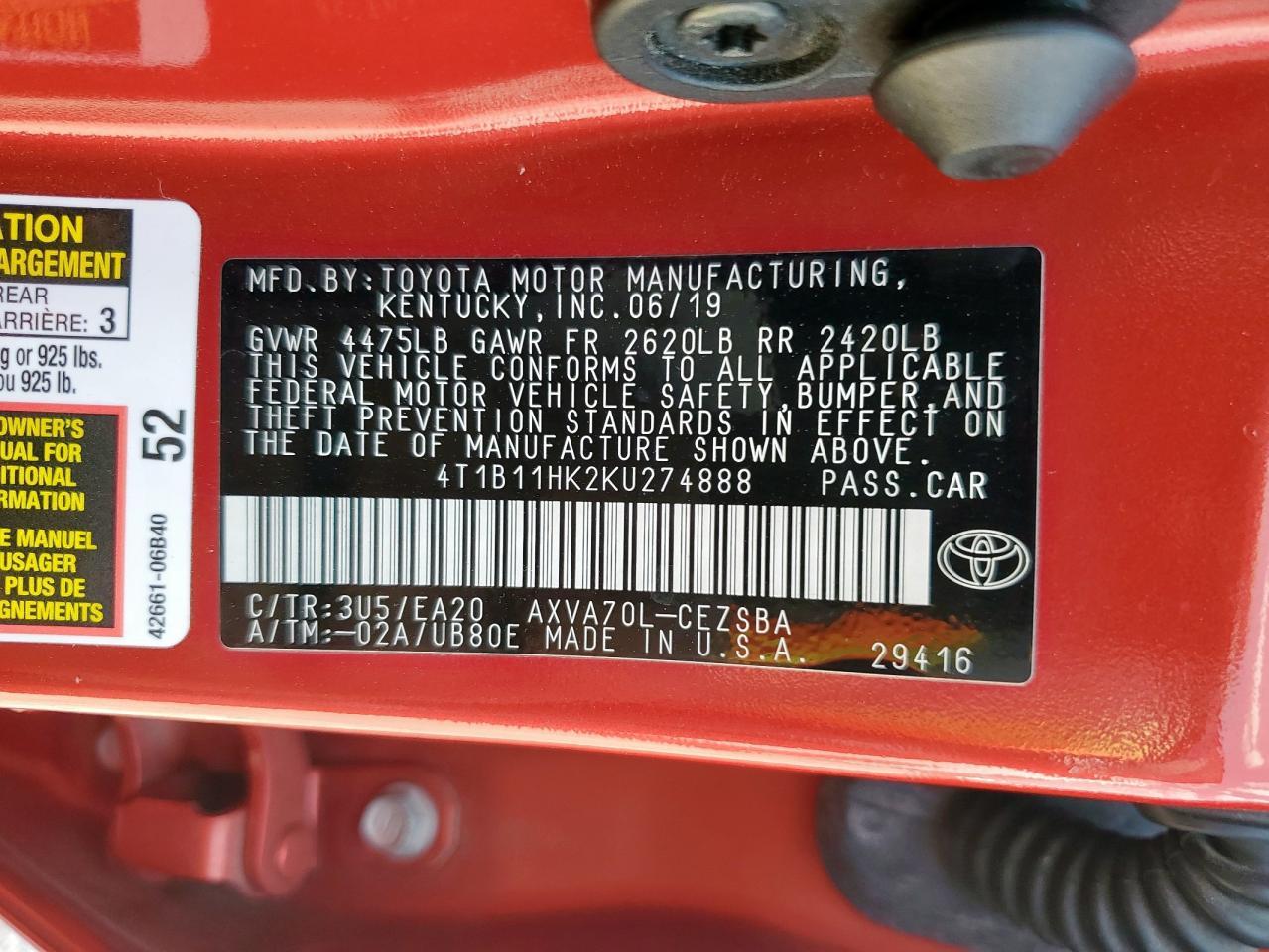 2019 TOYOTA CAMRY