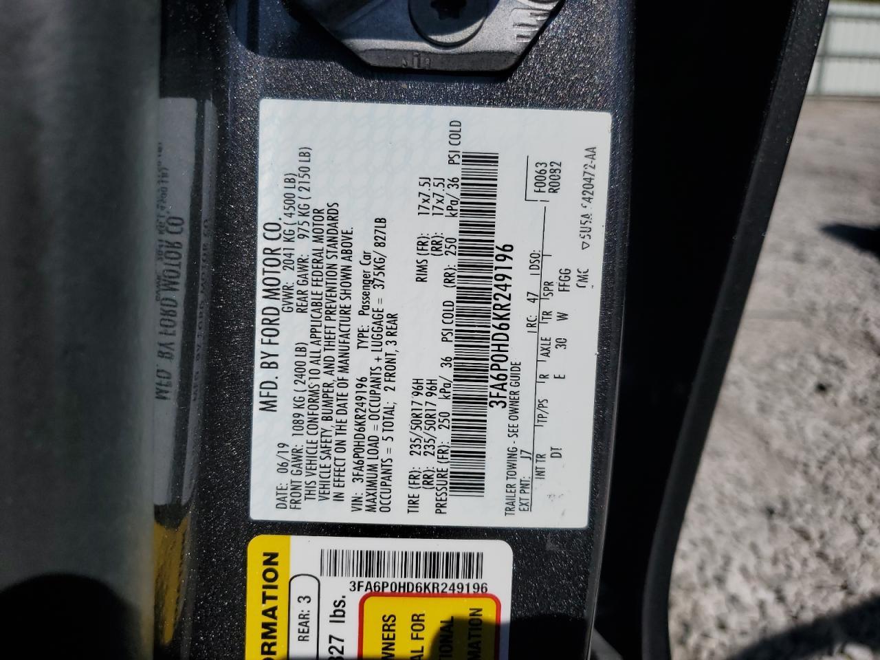 2019 FORD FUSION