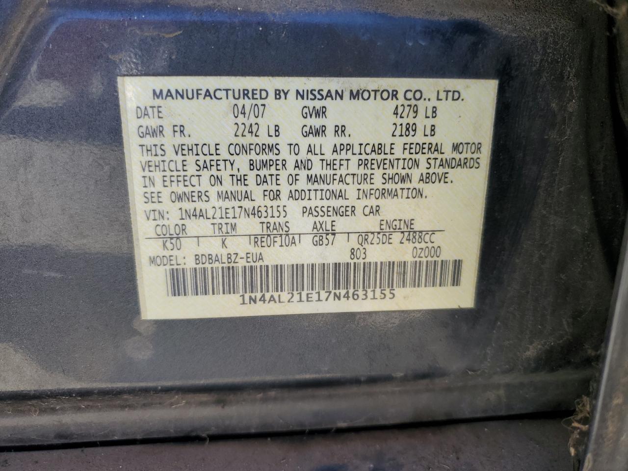 2007 NISSAN ALTIMA