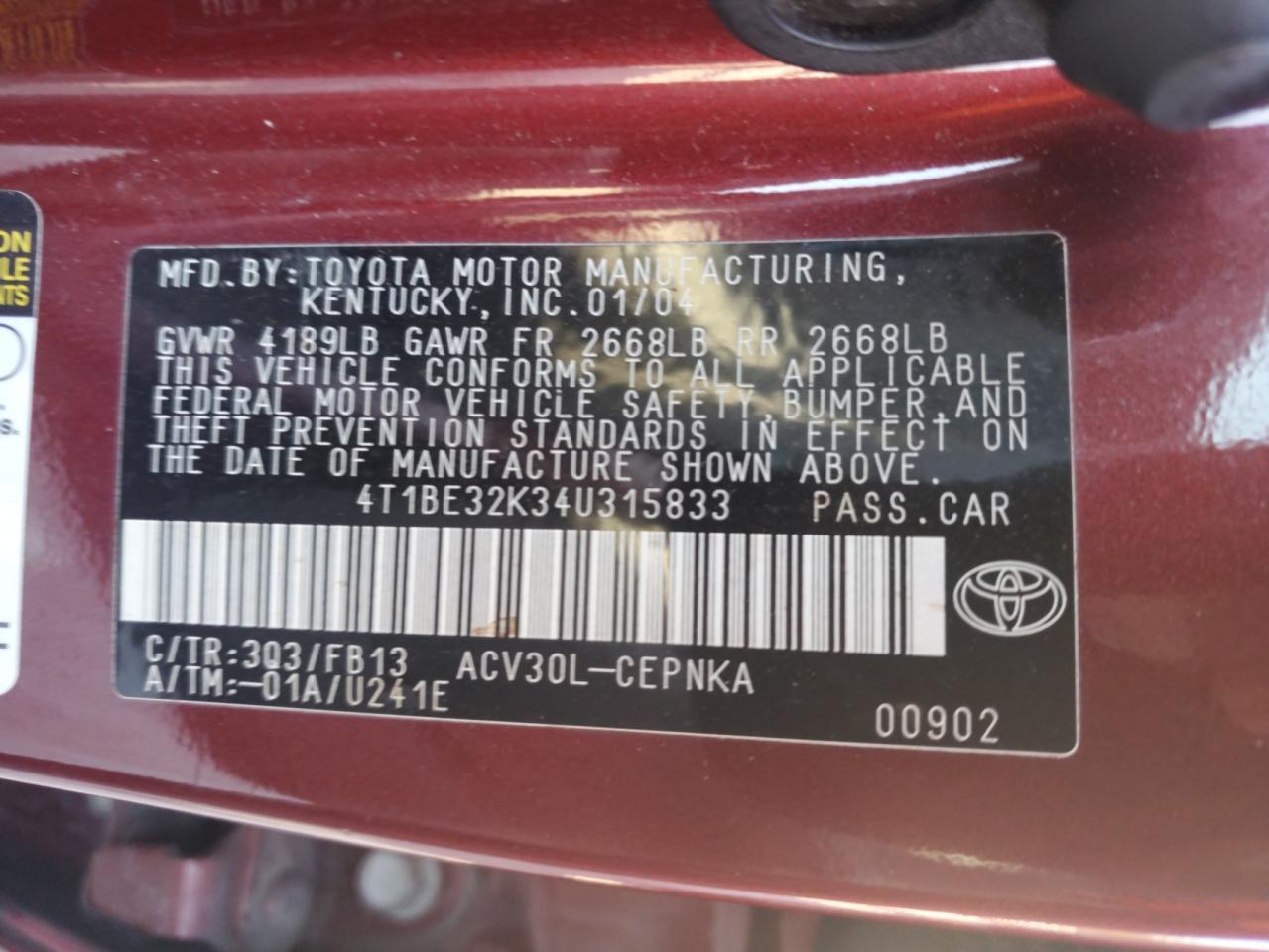 2004 TOYOTA CAMRY