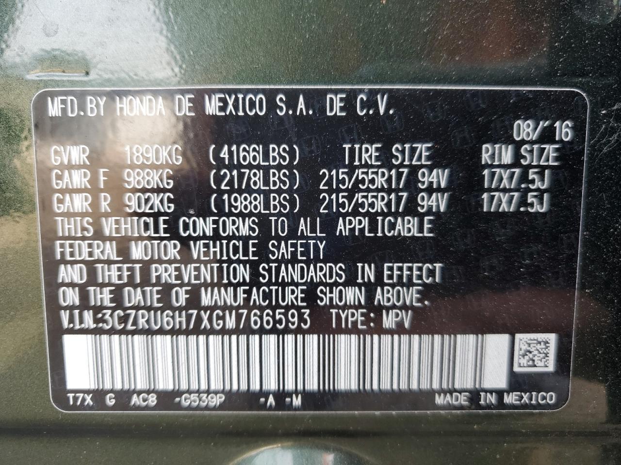 2016 HONDA HR-V