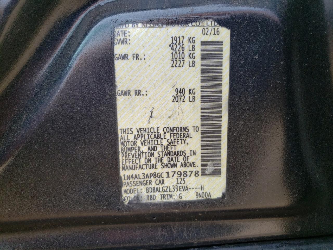 2016 NISSAN ALTIMA