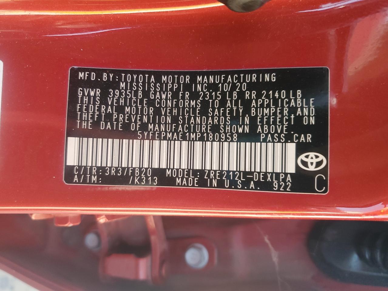 2021 TOYOTA COROLLA