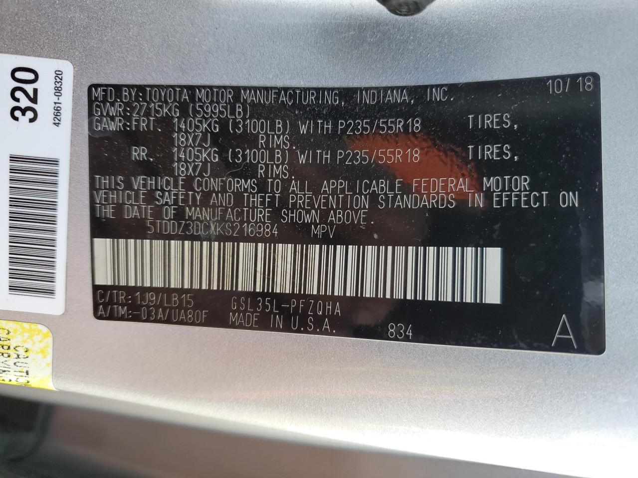 2019 TOYOTA SIENNA