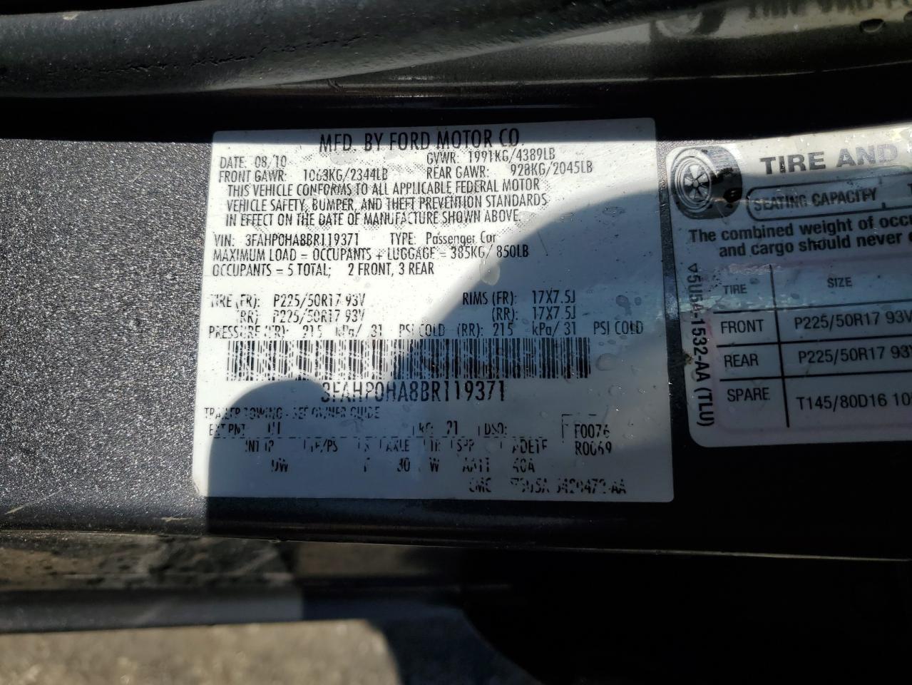 2011 FORD FUSION