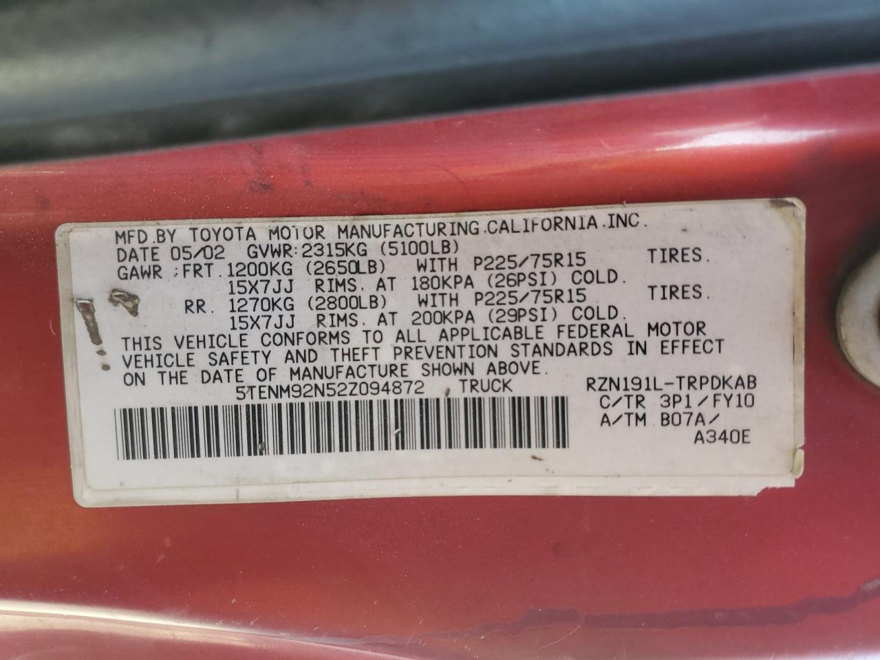 2002 TOYOTA TACOMA