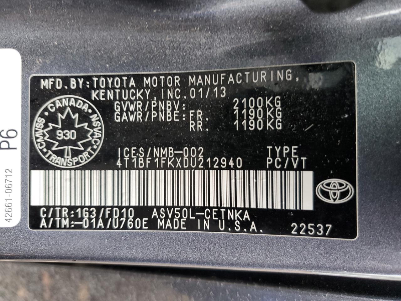 2013 TOYOTA CAMRY