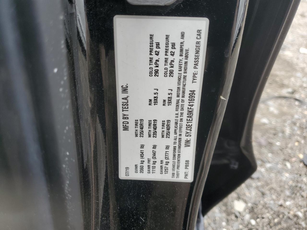 2019 TESLA MODEL 3