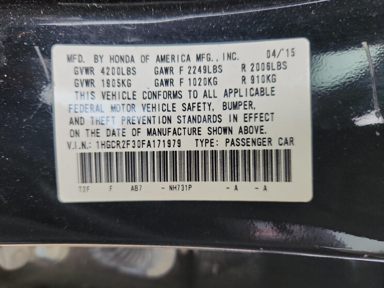 2015 HONDA ACCORD