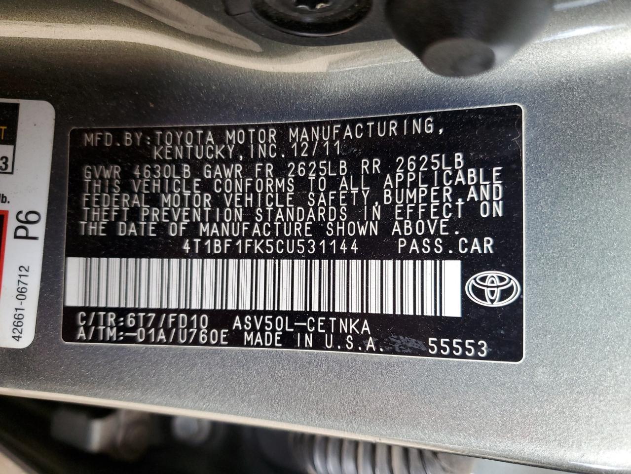 2012 TOYOTA CAMRY