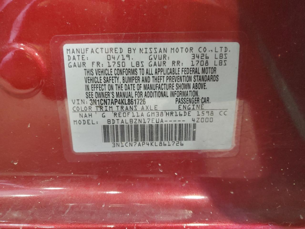 2019 NISSAN VERSA