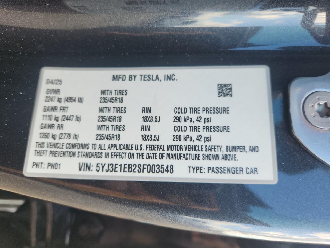 2025 TESLA MODEL 3